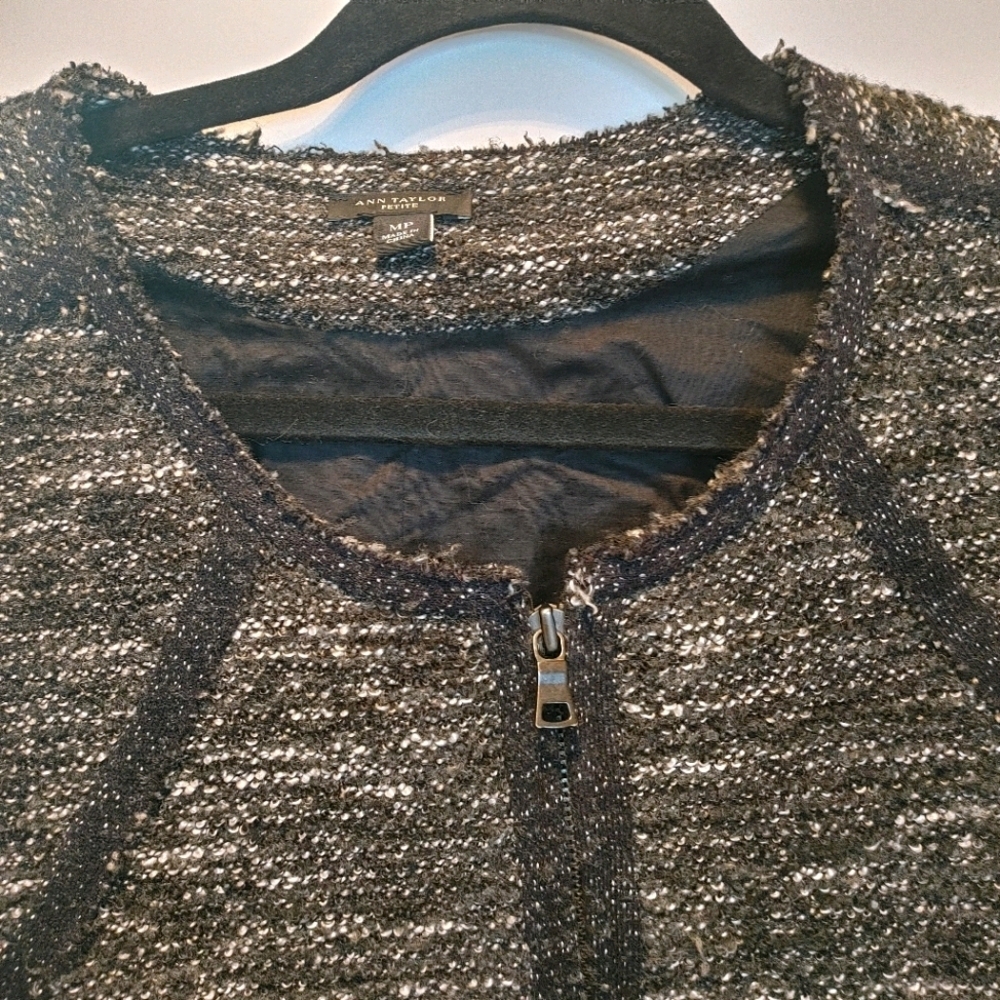 Ann Taylor Petite Zip Front Sweater Jacket Black Gray MP - Picture 5 of 6